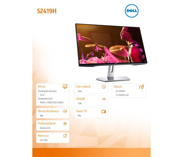 Dell 23,8'' S2419H 210-APCT Srebrny - 1460147 - zdjęcie 2